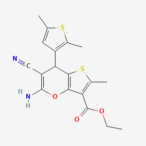 molecular formula C18H18N2O3S2 B4318029 ethyl 5-amino-6-cyano-7-(2,5-dimethylthiophen-3-yl)-2-methyl-7H-thieno[3,2-b]pyran-3-carboxylate 