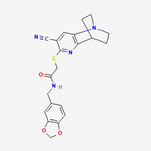 molecular formula C21H20N4O3S B4318230 N-(1,3-benzodioxol-5-ylmethyl)-2-[(7-cyano-3,4-dihydro-2H-1,4-ethano-1,5-naphthyridin-6-yl)sulfanyl]acetamide 