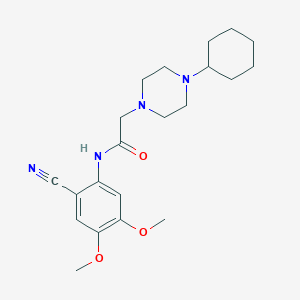 molecular formula C21H30N4O3 B4318555 N-(2-CYANO-4,5-DIMETHOXYPHENYL)-2-(4-CYCLOHEXYL-1-PIPERAZINYL)ACETAMIDE 