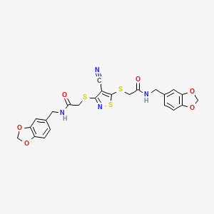 molecular formula C24H20N4O6S3 B4318569 N-[(2H-13-BENZODIOXOL-5-YL)METHYL]-2-({3-[({[(2H-13-BENZODIOXOL-5-YL)METHYL]CARBAMOYL}METHYL)SULFANYL]-4-CYANO-12-THIAZOL-5-YL}SULFANYL)ACETAMIDE 