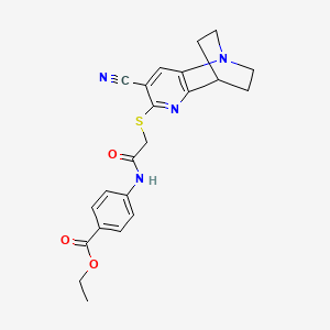 molecular formula C22H22N4O3S B4318577 ethyl 4-({[(7-cyano-3,4-dihydro-2H-1,4-ethano-1,5-naphthyridin-6-yl)sulfanyl]acetyl}amino)benzoate 