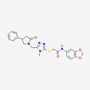 molecular formula C23H23N5O4S B4319098 N-(1,3-BENZODIOXOL-5-YL)-2-({4-METHYL-5-[(2-OXO-4-PHENYL-1-PYRROLIDINYL)METHYL]-4H-1,2,4-TRIAZOL-3-YL}SULFANYL)ACETAMIDE 