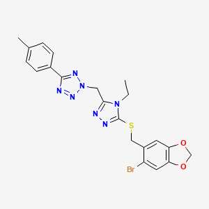 2-[(5-{[(6-bromo-1,3-benzodioxol-5-yl)methyl]thio}-4-ethyl-4H-1,2,4-triazol-3-yl)methyl]-5-(4-methylphenyl)-2H-tetrazole