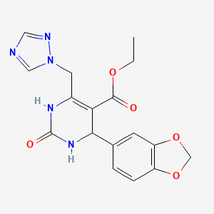 molecular formula C17H17N5O5 B4319735 ETHYL 4-(1,3-BENZODIOXOL-5-YL)-2-OXO-6-(1H-1,2,4-TRIAZOL-1-YLMETHYL)-1,2,3,4-TETRAHYDRO-5-PYRIMIDINECARBOXYLATE 