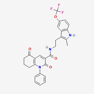 molecular formula C28H24F3N3O4 B4319755 N-{2-[2-METHYL-5-(TRIFLUOROMETHOXY)-1H-INDOL-3-YL]ETHYL}-2,5-DIOXO-1-PHENYL-1,2,5,6,7,8-HEXAHYDRO-3-QUINOLINECARBOXAMIDE 