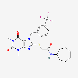molecular formula C24H28F3N5O3S B4320098 N-cycloheptyl-2-({1,3-dimethyl-2,6-dioxo-7-[3-(trifluoromethyl)benzyl]-2,3,6,7-tetrahydro-1H-purin-8-yl}sulfanyl)acetamide 