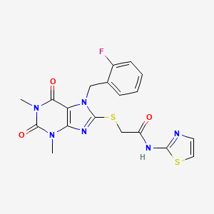 molecular formula C19H17FN6O3S2 B4320402 2-{[7-(2-fluorobenzyl)-1,3-dimethyl-2,6-dioxo-2,3,6,7-tetrahydro-1H-purin-8-yl]sulfanyl}-N-(1,3-thiazol-2-yl)acetamide 