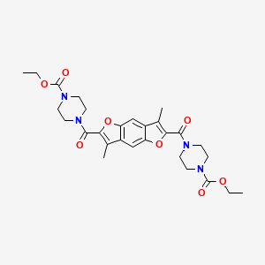 molecular formula C28H34N4O8 B4320456 ETHYL 4-[(6-{[4-(ETHOXYCARBONYL)PIPERAZINO]CARBONYL}-3,7-DIMETHYLFURO[2,3-F][1]BENZOFURAN-2-YL)CARBONYL]TETRAHYDRO-1(2H)-PYRAZINECARBOXYLATE 