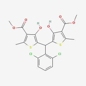 molecular formula C21H18Cl2O6S2 B4320560 METHYL 5-{(2,6-DICHLOROPHENYL)[3-HYDROXY-4-(METHOXYCARBONYL)-5-METHYL-2-THIENYL]METHYL}-4-HYDROXY-2-METHYL-3-THIOPHENECARBOXYLATE 