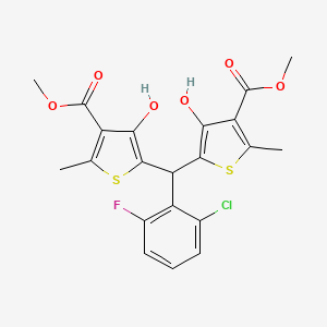molecular formula C21H18ClFO6S2 B4320699 METHYL 5-[(2-CHLORO-6-FLUOROPHENYL)[3-HYDROXY-4-(METHOXYCARBONYL)-5-METHYLTHIOPHEN-2-YL]METHYL]-4-HYDROXY-2-METHYLTHIOPHENE-3-CARBOXYLATE 