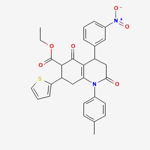 molecular formula C29H26N2O6S B4320714 ETHYL 1-(4-METHYLPHENYL)-4-(3-NITROPHENYL)-2,5-DIOXO-7-(2-THIENYL)-1,2,3,4,5,6,7,8-OCTAHYDRO-6-QUINOLINECARBOXYLATE 