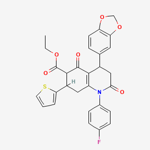 molecular formula C29H24FNO6S B4320722 ETHYL 4-(1,3-BENZODIOXOL-5-YL)-1-(4-FLUOROPHENYL)-2,5-DIOXO-7-(2-THIENYL)-1,2,3,4,5,6,7,8-OCTAHYDRO-6-QUINOLINECARBOXYLATE 