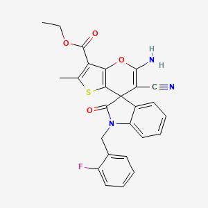 molecular formula C26H20FN3O4S B4320766 ETHYL 5'-AMINO-6'-CYANO-1-[(2-FLUOROPHENYL)METHYL]-2'-METHYL-2-OXO-1,2-DIHYDROSPIRO[INDOLE-3,7'-THIENO[3,2-B]PYRAN]-3'-CARBOXYLATE 