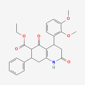 molecular formula C26H27NO6 B4320776 ETHYL 4-(2,3-DIMETHOXYPHENYL)-2,5-DIOXO-7-PHENYL-1,2,3,4,5,6,7,8-OCTAHYDRO-6-QUINOLINECARBOXYLATE 