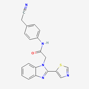molecular formula C20H15N5OS B4321021 N-[4-(CYANOMETHYL)PHENYL]-2-[2-(13-THIAZOL-5-YL)-1H-13-BENZODIAZOL-1-YL]ACETAMIDE 