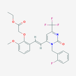 molecular formula C25H22F4N2O5 B4321044 ETHYL 2-(2-{(E)-2-[3-(2-FLUOROBENZYL)-2-OXO-6-(TRIFLUOROMETHYL)-2,3-DIHYDRO-4-PYRIMIDINYL]-1-ETHENYL}-6-METHOXYPHENOXY)ACETATE 