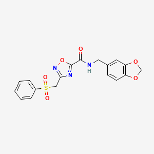 molecular formula C18H15N3O6S B4321468 N~5~-(1,3-BENZODIOXOL-5-YLMETHYL)-3-[(PHENYLSULFONYL)METHYL]-1,2,4-OXADIAZOLE-5-CARBOXAMIDE 