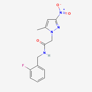 molecular formula C13H13FN4O3 B4321563 N-[(2-FLUOROPHENYL)METHYL]-2-(5-METHYL-3-NITRO-1H-PYRAZOL-1-YL)ACETAMIDE 
