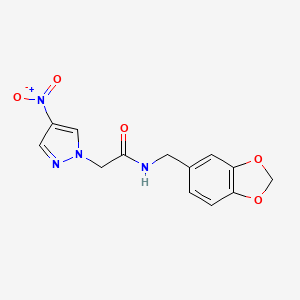 molecular formula C13H12N4O5 B4321753 N-[(2H-1,3-BENZODIOXOL-5-YL)METHYL]-2-(4-NITRO-1H-PYRAZOL-1-YL)ACETAMIDE 