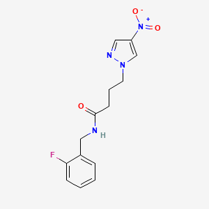molecular formula C14H15FN4O3 B4321773 N-[(2-FLUOROPHENYL)METHYL]-4-(4-NITRO-1H-PYRAZOL-1-YL)BUTANAMIDE 