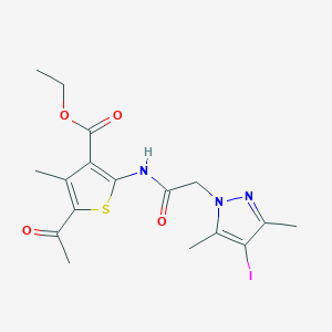 molecular formula C17H20IN3O4S B4322006 ETHYL 5-ACETYL-2-{[2-(4-IODO-3,5-DIMETHYL-1H-PYRAZOL-1-YL)ACETYL]AMINO}-4-METHYL-3-THIOPHENECARBOXYLATE 