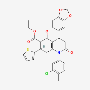 molecular formula C30H26ClNO6S B4322162 ETHYL 4-(1,3-BENZODIOXOL-5-YL)-1-(3-CHLORO-4-METHYLPHENYL)-2,5-DIOXO-7-(2-THIENYL)-1,2,3,4,5,6,7,8-OCTAHYDRO-6-QUINOLINECARBOXYLATE 