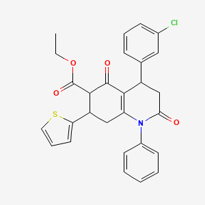 molecular formula C28H24ClNO4S B4322172 ethyl 4-(3-chlorophenyl)-2,5-dioxo-1-phenyl-7-(2-thienyl)-1,2,3,4,5,6,7,8-octahydroquinoline-6-carboxylate 