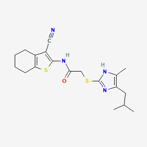 molecular formula C19H24N4OS2 B4322227 N-(3-cyano-4,5,6,7-tetrahydro-1-benzothiophen-2-yl)-2-{[4-methyl-5-(2-methylpropyl)-1H-imidazol-2-yl]sulfanyl}acetamide 