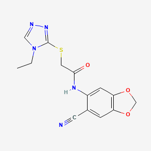 molecular formula C14H13N5O3S B4322259 N-(6-CYANO-2H-1,3-BENZODIOXOL-5-YL)-2-[(4-ETHYL-4H-1,2,4-TRIAZOL-3-YL)SULFANYL]ACETAMIDE 