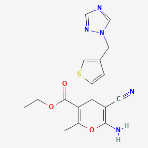 molecular formula C17H17N5O3S B4322319 ethyl 6-amino-5-cyano-2-methyl-4-[4-(1H-1,2,4-triazol-1-ylmethyl)thiophen-2-yl]-4H-pyran-3-carboxylate 