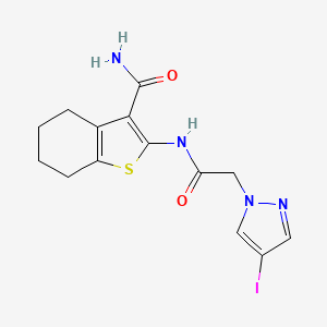 molecular formula C14H15IN4O2S B4322365 2-{[2-(4-IODO-1H-PYRAZOL-1-YL)ACETYL]AMINO}-4,5,6,7-TETRAHYDRO-1-BENZOTHIOPHENE-3-CARBOXAMIDE 