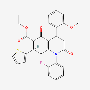 molecular formula C29H26FNO5S B4322546 ETHYL 1-(2-FLUOROPHENYL)-4-(2-METHOXYPHENYL)-2,5-DIOXO-7-(2-THIENYL)-1,2,3,4,5,6,7,8-OCTAHYDRO-6-QUINOLINECARBOXYLATE 