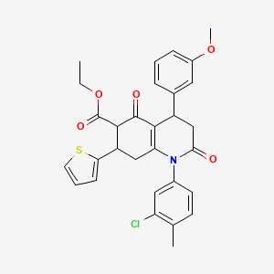 molecular formula C30H28ClNO5S B4322552 ETHYL 1-(3-CHLORO-4-METHYLPHENYL)-4-(3-METHOXYPHENYL)-2,5-DIOXO-7-(2-THIENYL)-1,2,3,4,5,6,7,8-OCTAHYDRO-6-QUINOLINECARBOXYLATE 