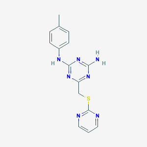 molecular formula C15H15N7S B432261 N2-(4-methylphenyl)-6-[(2-pyrimidinylthio)methyl]-1,3,5-triazine-2,4-diamine 