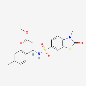 molecular formula C20H22N2O5S2 B4322708 ETHYL 3-(3-METHYL-2-OXO-2,3-DIHYDRO-1,3-BENZOTHIAZOLE-6-SULFONAMIDO)-3-(4-METHYLPHENYL)PROPANOATE 