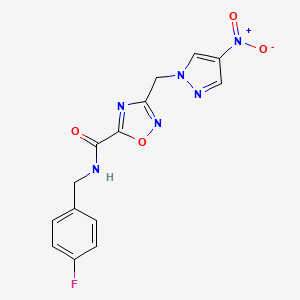 molecular formula C14H11FN6O4 B4322818 N-[(4-FLUOROPHENYL)METHYL]-3-[(4-NITRO-1H-PYRAZOL-1-YL)METHYL]-1,2,4-OXADIAZOLE-5-CARBOXAMIDE 