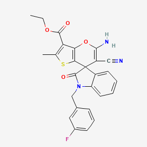 molecular formula C26H20FN3O4S B4322982 ETHYL 5'-AMINO-6'-CYANO-1-[(3-FLUOROPHENYL)METHYL]-2'-METHYL-2-OXO-1,2-DIHYDROSPIRO[INDOLE-3,7'-THIENO[3,2-B]PYRAN]-3'-CARBOXYLATE 