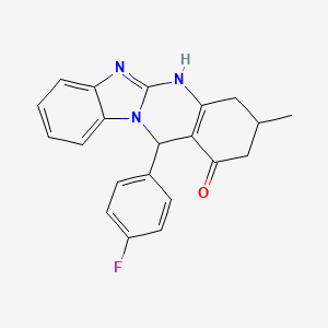 molecular formula C21H18FN3O B4323659 12-(4-fluorophenyl)-3-methyl-3,4,5,12-tetrahydrobenzimidazo[2,1-b]quinazolin-1(2H)-one 
