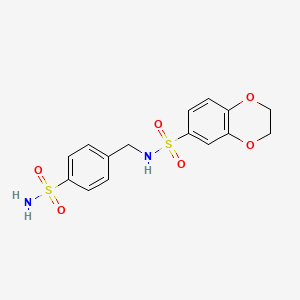 molecular formula C15H16N2O6S2 B4323704 N-(4-sulfamoylbenzyl)-2,3-dihydro-1,4-benzodioxine-6-sulfonamide 