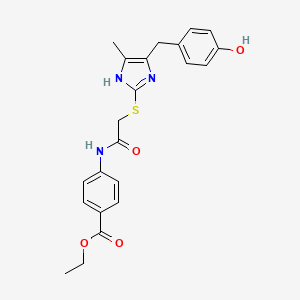molecular formula C22H23N3O4S B4323821 ETHYL 4-[2-({5-[(4-HYDROXYPHENYL)METHYL]-4-METHYL-1H-IMIDAZOL-2-YL}SULFANYL)ACETAMIDO]BENZOATE 