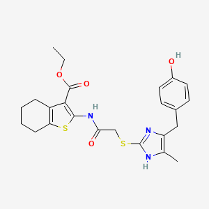 molecular formula C24H27N3O4S2 B4323823 ETHYL 2-[2-({5-[(4-HYDROXYPHENYL)METHYL]-4-METHYL-1H-IMIDAZOL-2-YL}SULFANYL)ACETAMIDO]-4,5,6,7-TETRAHYDRO-1-BENZOTHIOPHENE-3-CARBOXYLATE 