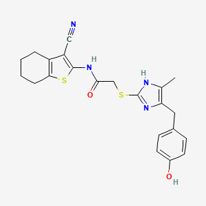 molecular formula C22H22N4O2S2 B4323824 N-(3-CYANO-4,5,6,7-TETRAHYDRO-1-BENZOTHIOPHEN-2-YL)-2-{[4-(4-HYDROXYBENZYL)-5-METHYL-1H-IMIDAZOL-2-YL]SULFANYL}ACETAMIDE 