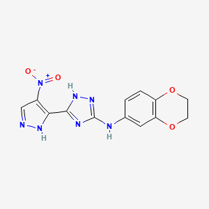 molecular formula C13H11N7O4 B4323841 N-(2,3-DIHYDRO-1,4-BENZODIOXIN-6-YL)-N-[5-(4-NITRO-1H-PYRAZOL-5-YL)-4H-1,2,4-TRIAZOL-3-YL]AMINE 