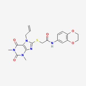 molecular formula C20H21N5O5S B4323968 N-(2,3-dihydro-1,4-benzodioxin-6-yl)-2-{[1,3-dimethyl-2,6-dioxo-7-(prop-2-en-1-yl)-2,3,6,7-tetrahydro-1H-purin-8-yl]sulfanyl}acetamide 