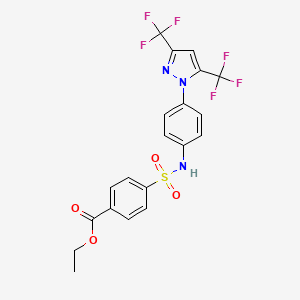 molecular formula C20H15F6N3O4S B4324035 ETHYL 4-({4-[3,5-BIS(TRIFLUOROMETHYL)-1H-PYRAZOL-1-YL]ANILINO}SULFONYL)BENZOATE 
