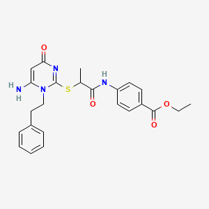 molecular formula C24H26N4O4S B4324246 ETHYL 4-({2-[(6-AMINO-4-OXO-1-PHENETHYL-1,4-DIHYDRO-2-PYRIMIDINYL)SULFANYL]PROPANOYL}AMINO)BENZOATE 