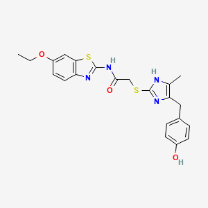molecular formula C22H22N4O3S2 B4324281 N-(6-ETHOXY-13-BENZOTHIAZOL-2-YL)-2-({5-[(4-HYDROXYPHENYL)METHYL]-4-METHYL-1H-IMIDAZOL-2-YL}SULFANYL)ACETAMIDE 