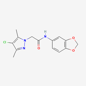 molecular formula C14H14ClN3O3 B4324376 N-(1,3-benzodioxol-5-yl)-2-(4-chloro-3,5-dimethyl-1H-pyrazol-1-yl)acetamide 