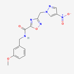 molecular formula C15H14N6O5 B4324400 N-[(3-METHOXYPHENYL)METHYL]-3-[(4-NITRO-1H-PYRAZOL-1-YL)METHYL]-1,2,4-OXADIAZOLE-5-CARBOXAMIDE 