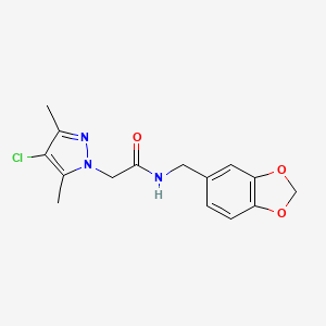 molecular formula C15H16ClN3O3 B4324423 N-(1,3-benzodioxol-5-ylmethyl)-2-(4-chloro-3,5-dimethyl-1H-pyrazol-1-yl)acetamide 